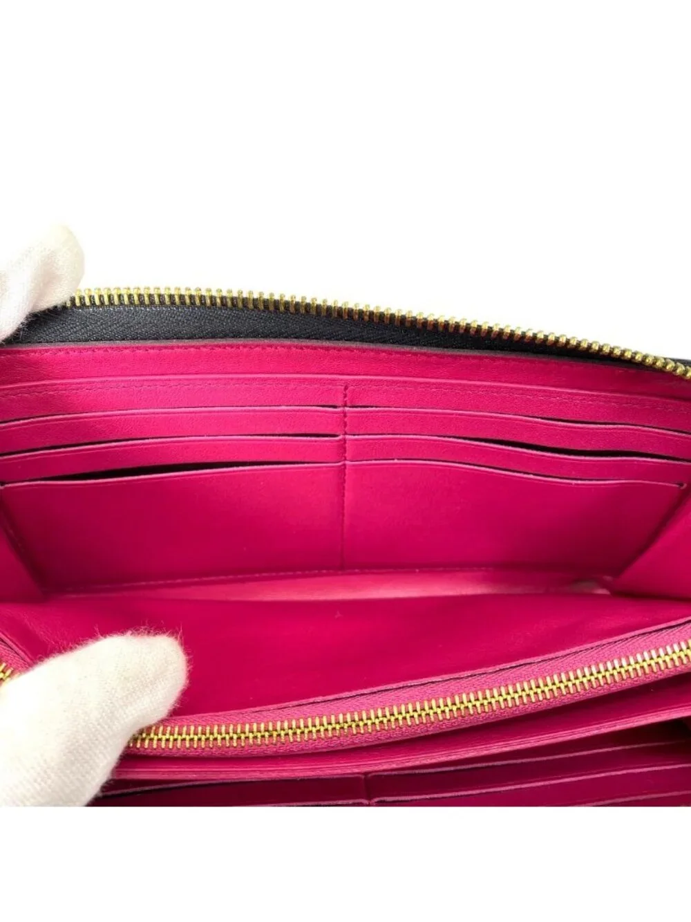 Louis Vuitton Comete Wallet Portefeuille L-shaped Zipper Leather Black Pink